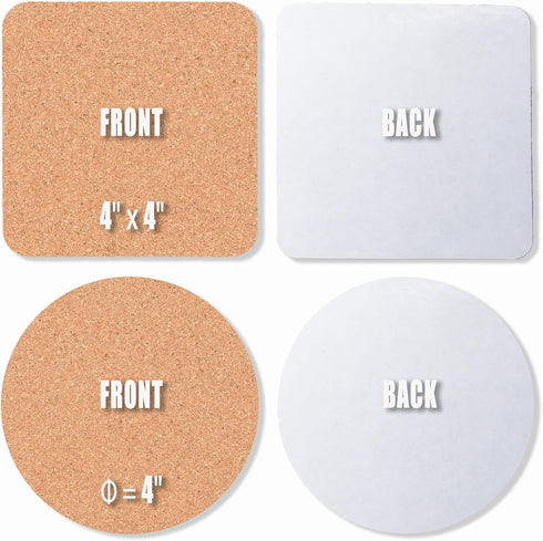 54 Pcs Cork Coasters 4 Inches with Adhesive, Cork Sheets Mats Bulk for Drinks, Plants, DIY Crafts, Office, 27 Pcs Curved-Edge Squares Cork Tiles a...