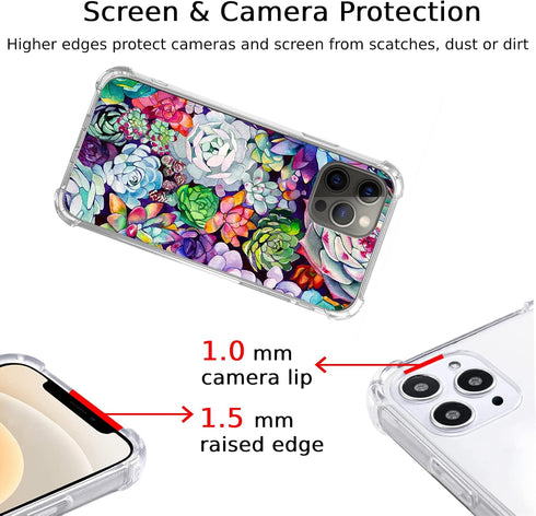 Watercolor Succulent Plant Case Compatible with iPhone 13 Pro Max, Cute Colorful Succulent Garden Case for iPhone 13 Pro Max, Trendy Cool TPU Case...