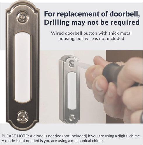 Newhouse Hardware LED Lighted Metal Door Chime Push Button (Satin Nickel) | Surface Mount Lighted Door Bell Button | Replacement Wired Doorbell Bu...