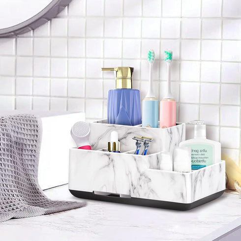 Toothbrush Holder,Bathroom Organizer Countertop, 5 Compartments Multifunctional Storage for Cosmetic, Makeup, Office Stationery Pencil,Toothpaste,...