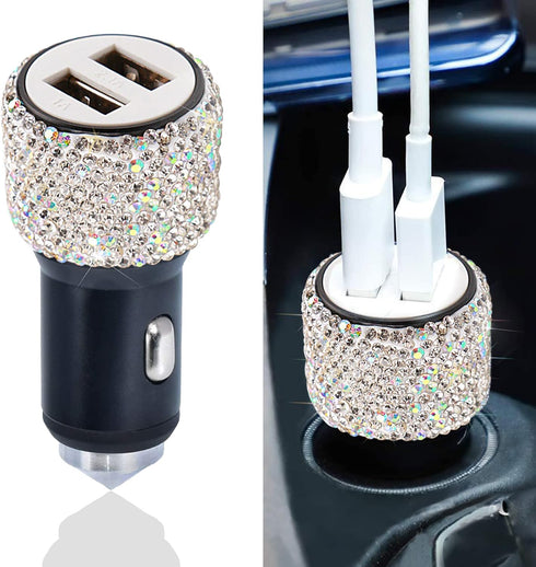 Dual USB Car Charger, 5V/2.4A Bling Car Charger, Fast Charge Dual Port USB Car Adapter, Compatible with All Chargers...