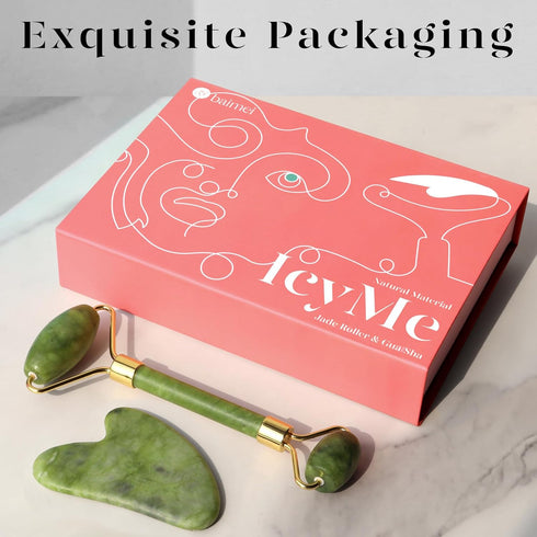 BAIMEI Jade Roller & Gua Sha, Face Roller, Facial Beauty Roller Skin Care Tools, Self Care Gift for Men Women, Massager for Face, Eyes, Neck, Reli...
