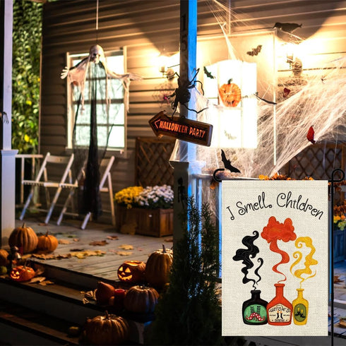 Halloween Garden Flag,12x18 Inch Halloween I Smell Children Farmhouse Flag Burlap Vertical Double Sided Halloween Sisters Witches Flags Seasonal H...