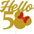 Mouse Inspired Hello 50 Cake Topper for 50th Birthday/Wedding Anniversary Party Decorations Supplies Gold and Red Glitter...