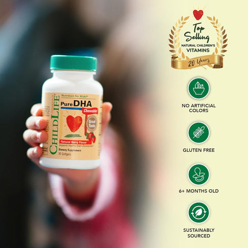 CHILDLIFE ESSENTIALS Pure DHA for Kids - DHA Supplements, DHA EPA Omega 3 Supplement, Children DHA Chewables, Baby DHA, Fish Oil for Toddlers, Glu...