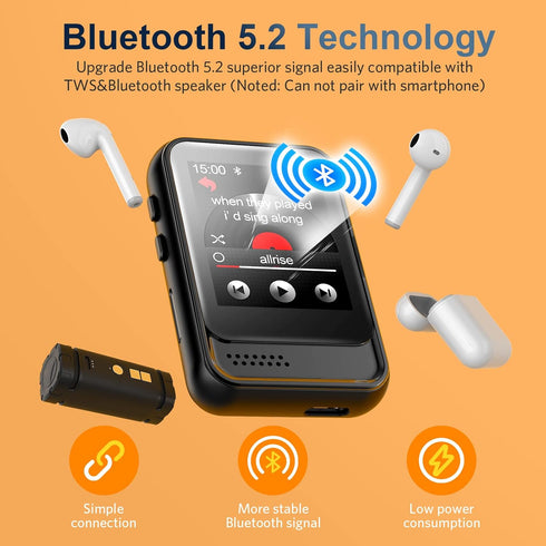 MP3 Player with Bluetooth,16GB Portable Music Player with Speaker and Micro SD Card Slot MP3 MP4 Player with FM Radio,Voice Recording,Earphone, fo...