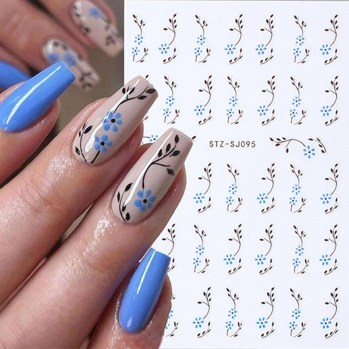JMEOWIO 10 Sheets Spring Flower Nail Art Stickers Decals Self-Adhesive Pegatinas Uñas Summer Floral Sakura Nail Supplies Nail Art Design Decoratio...