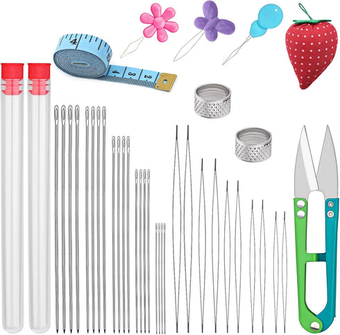 UOOU 40 Pcs Beading Needles for Jewelry Making Include 20 Pcs Long Straight Beading Needles + 10 Pcs Big Eye Beading Needles, Needles for Seed Bea...