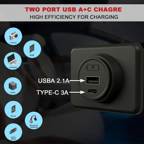 12 Volt USB Outlet Power Socket, DAMAVO YM1288 Cigarette Lighter Socket Car Charger USB Port for Car, Bus, RV, Boat, Automotive Marine ATV Truck G...