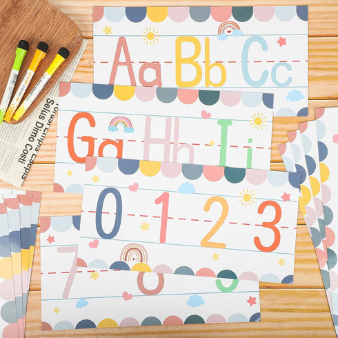 12 Pcs Alphabet Bulletin Board Set?Boho Alphabet Poster Number 0-9 Line ABC Letters for Preschool Kindergarten Classroom Wall Decor (Boho)...