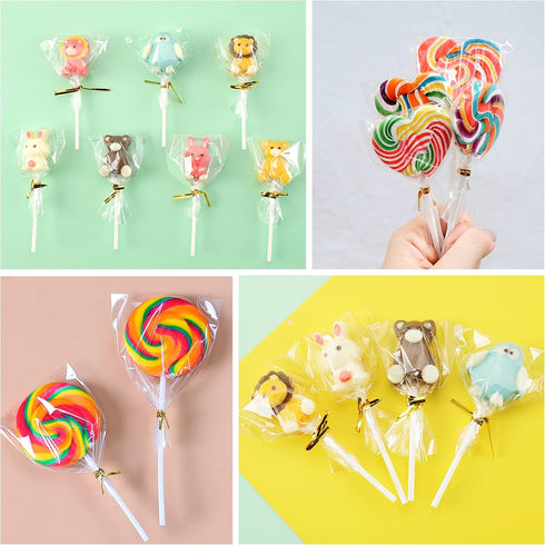 Augshy Cake Pop Bags,300 Pcs 4x6" Treat Cello Bags for lollipop with 300 Twist Ties, 1.4 mils Thickness OPP Plastic Bags for Lollipop Candy Chocol...