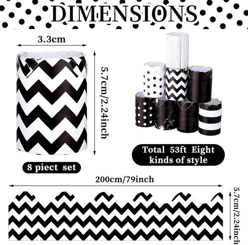 8 Style White and Black Bulletin Board Borders Back to School Bulletin Board Decorations School Classroom Decorations Board Trim for Classroom Sch...