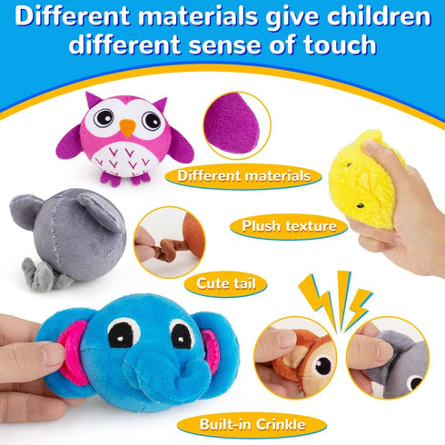 teytoy Mini Sensory Stress Ball for Kids and Adults,5 pcs Plush Stuffed Animals Farm Friends Infant and Toddler Toys Owl, Elephant, Koala, Chicken...