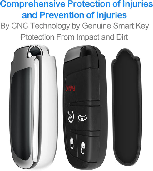 Compatible with Jeep Key Fob Cover with Leather Keychain Soft TPU Protection Key Case for Grand Cherokee Renegade Chrysler 200 300 Dodge RAM Duran...
