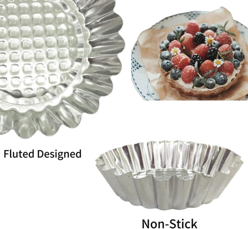 Set of 30, 3-3/4" Fluted Design Round Shape Non-stick Aluminum Tart Mold, Mini Pie Tin, Tartlet Pan...