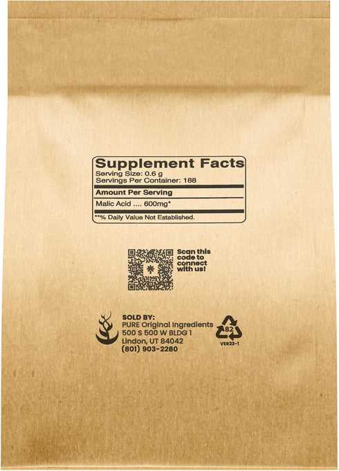 PURE ORIGINAL INGREDIENTS Malic Acid (4 oz) Food Grade Crystals, Tart Flavor...