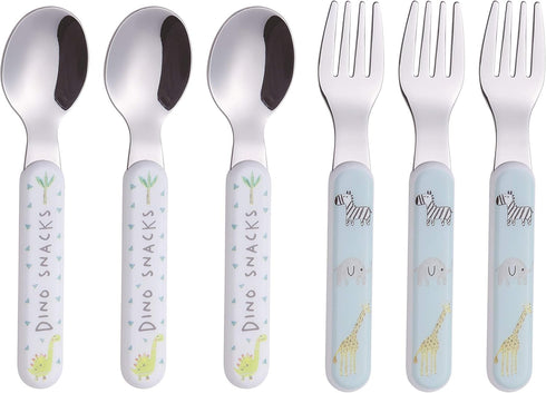 ANNOVA Kids Silverware 6 Pieces Stainless Steel Children's Flatware Set 3 x Forks, 3 x Dinner Spoons Plastic Handle, Toddler Utensils Without Kniv...