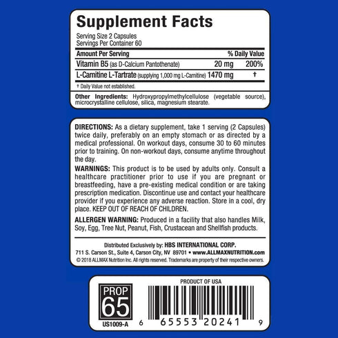 ALLMAX Nutrition L-Carnitine + Tartrate, 120 Capsules...