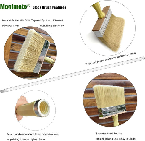 6 Inch Extra-Wide Paint Brush Large Block Stain Brushes Heavy-Duty Household Bristle Paint Brush for Walls, Dusting, Masonry, Wood Deck and Fence ...