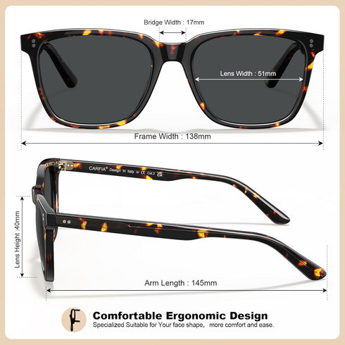 CARFIA Acetate Polarized Sunglasses for Women Small Face - AntiGlare UV400 Protection CA5354...