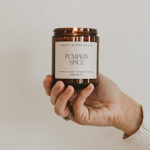 Sweet Water Decor Pumpkin Spice Candle | Pumpkin, Cloves, Buttercream, Cinnamon, and Vanilla Scented Candles for Home | 9oz Amber Jar with Black L...
