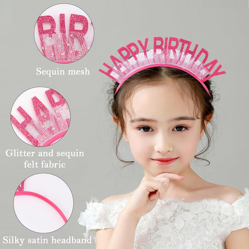 Hot Pink Happy Birthday Headband Birthday Crown for Women Tiara for Girls Glitter Hair Band Princess Crown Queen Birthday Girl Headband Hats Party...
