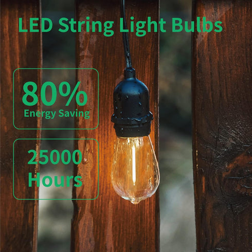 Meconard 30 Pack S14 Edison String Light Bulbs, 1 Watt Replacement Bulbs for Outdoor String Lights, Low Wattage Shatterproof LED Filament Patio Bu...