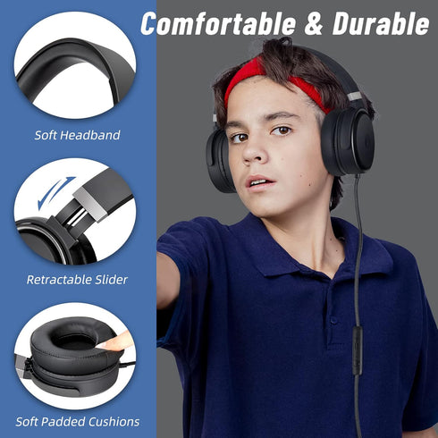 rockpapa Grade Wired Headphones with Microphone, Lightweight Foldable Stereo Bass Headphones with No-Tangle Cord & 3.5mm Jack for Women/Kids, Lapt...