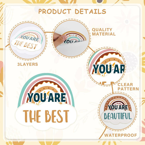 48Pcs Back to School Boho Rainbow Cutouts Inspirational Card Bulletin Board Bohemia Positive Sayings Accents Motivational Psychology Quote Card Cl...