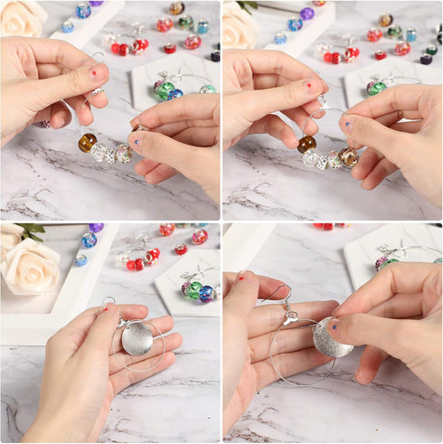 Hicarer 580 Pcs Earring Making Kit Earring Hoops for Jewelry Making 180 Pcs Round Beading Hoops Earring Findings Components with 200 Silicone Earr...