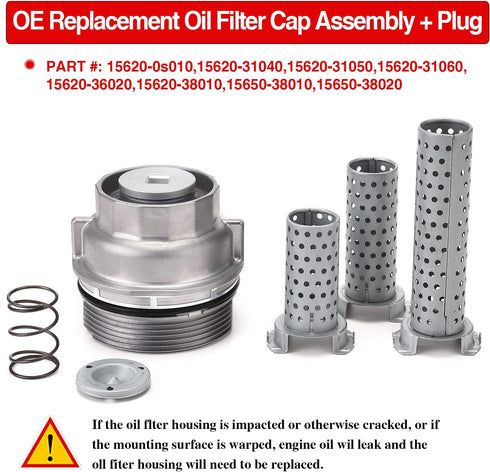 Oil Filter Housing Cap Assembly with Oil Plug 917-016CD for Select Lexus/Scion/Toyota Models, Aluminum Replace 15620-0S010, 15620-31040, 15620-310...