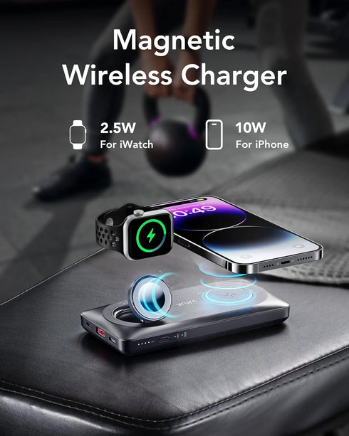 VRURC Wireless Portable Charger, 10000mAh Magnetic Power Bank, 3 in 1 Charger, 22.5W Fast Charing Battery Pack, 3 inputs 4 outputs Compatible with...