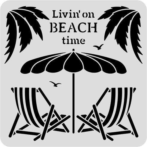 BENECREAT 12x12" Beach Vacation Painting Stencils, Coconut Tree Beach Umbrella Template Stencils for Wood Wall Painting and Scrapbooking...