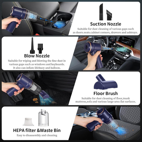 Portable Handheld Car Vacuum Cleaner, 8000Pa Mini Vacuum Cleaner and Air Duster, 120W High Power Wet and Dry Hand Vacuum Cordless Rechargeable wit...