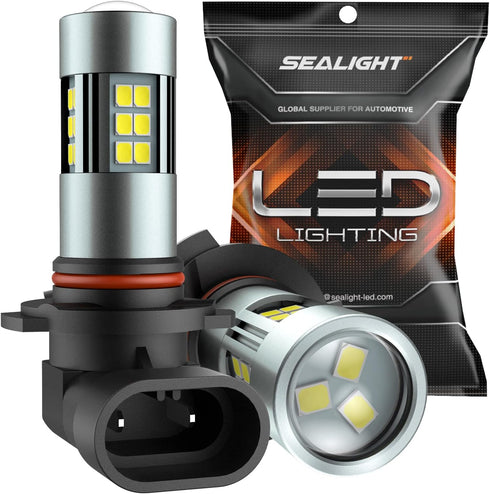 SEALIGHT H10/9145/9140 LED Fog Light Bulbs, 6000K Xenon White, 27 SMD Chips, 360-degree Illumination, Non-polarity, Pack of 2...