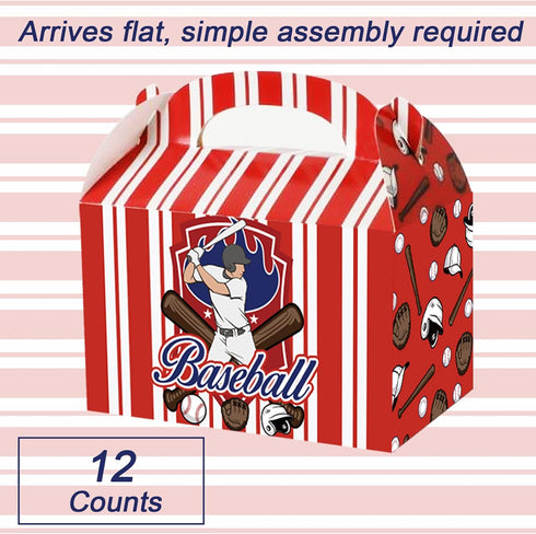 chiazllta Baseball Party Favor Treat Boxes Gift Boxes Baseball Candy Cookies Snack Goody Cardboard Box with Handles for Kids Sports Party Supplies...