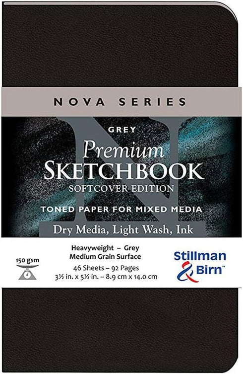 Stillman & Birn Nova Series Grey Softcover Sketchbook, 3.5" x 5.5", 150 GSM (Heavyweight), Grey Paper, Medium Grain Surface...