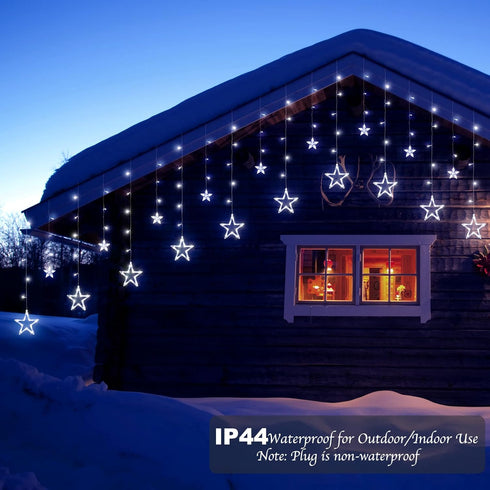 Star Curtain Lights for Bedroom - Plug-in 9ft 138 LED Fairy Twinkle Lights with 12 Star Drops, Connectable Window Lights with Remote 8 Lighting Mo...