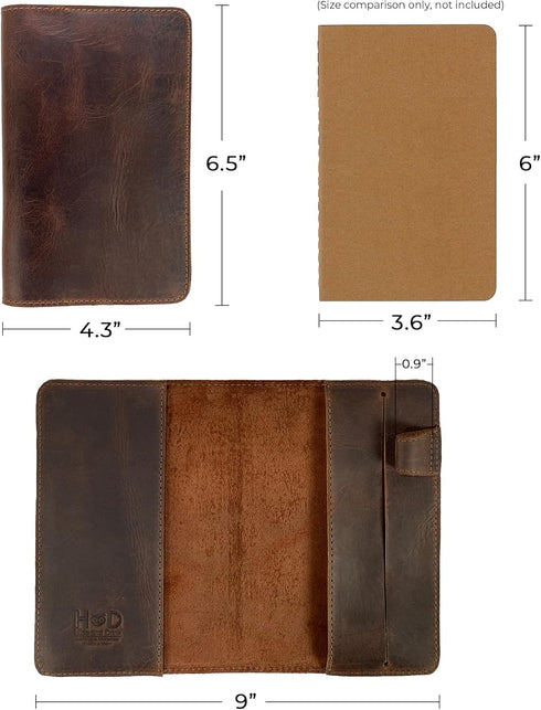 Hide & Drink, Rustic Cover for Leuchtturm A6 Hardcover Notebook (3.6 x 5.9 in. Notebook Not Included) Full Grain Leather, Handmade, Bourbon Brown...