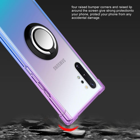 Ring Holder Series Designed for Samsung Galaxy Note 10 Plus Case, Clear Protective Cover Support Magnetic Car Phone Mount. (Blue Purple)...