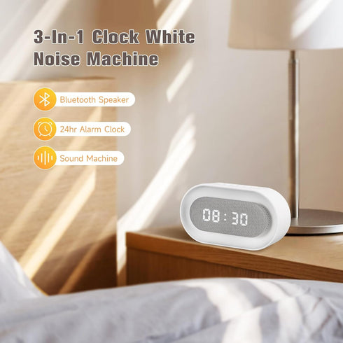 White Noise Machine,Bluetooth Wireless Speaker,Sound Machine with 31 Soothing Sounds Memory Function,24HR Alarm Clock for Bedroom with Night Light...