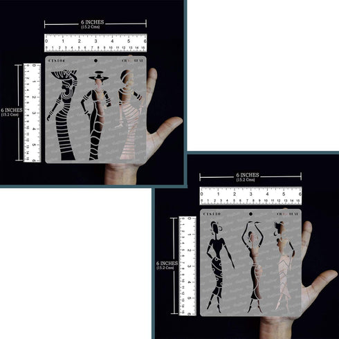 CrafTreat Reusable Tribal Stencils for Painting on Wood, Wall, Tile, Canvas, Paper, Fabric and Floor - African Models 1 and African Models 2-2 Pcs...