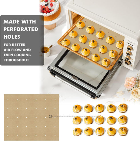100 PCS Unbleached Parchment Paper, Perforated Square Liners for Cuisinart, Breville, Black and Decker Air Fryer, Toaster Ovens, 11 x 9 inch...