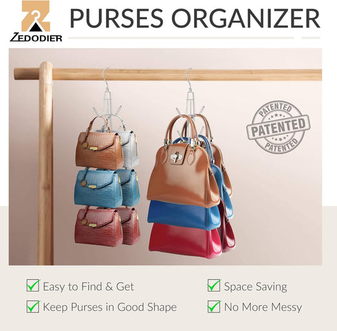 ZEDODIER Purse Hanger Organizer for Closet, 2 Pack Hanging Bag Holder, Keeping Purses Visible and in Good Condition, Metal Handbag Storage Hook Ba...