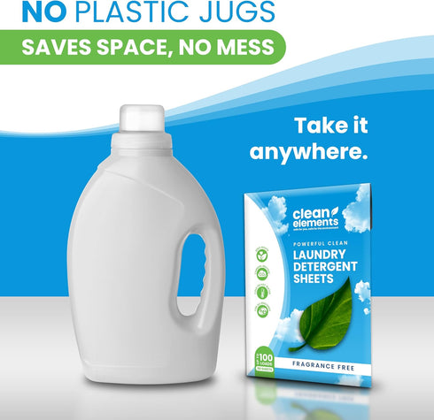 Laundry Detergent Sheets (100 Loads, 50 Sheet) Fragrance Free Unscented, Eco Earth Friendly Clean Breeze, Non Toxic People Safe, Washing Travel Su...