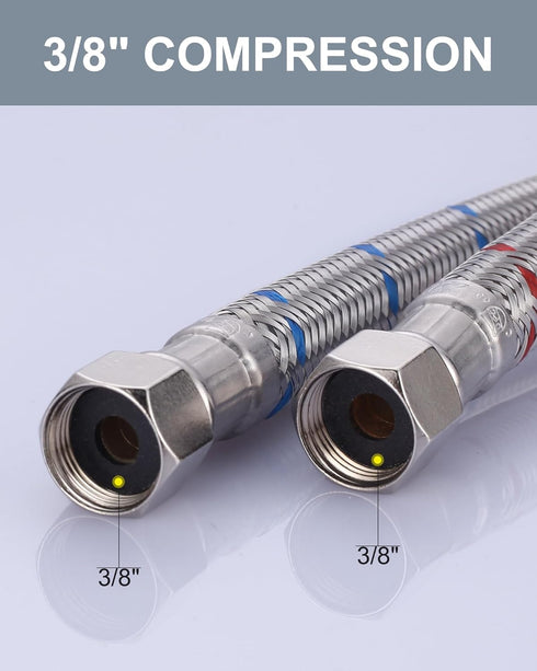 Stainless Steel Faucet Supply Lines 20 Inches, ALEASHA 3/8" x 3/8" FIP Connector Braided Stainless Steel Supply Hose 2Pcs, Hose for Sink Faucet, F...