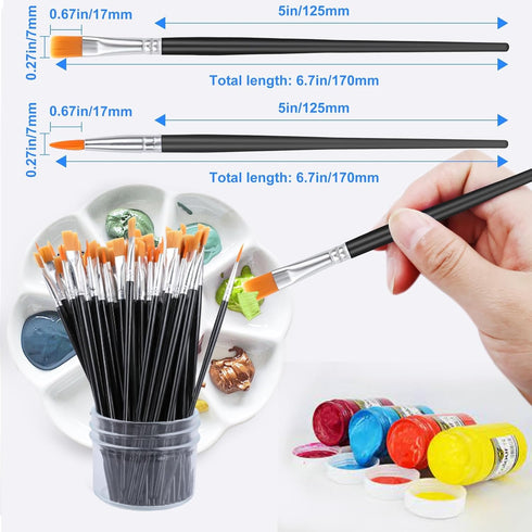 AROIC Small Paint Brushes Bulk,200 Pcs Nylon Hair Paint Brushes with Flat and Round Pointed Acrylic Paint Brushes,Craft Paint Brushes for Oil Wate...