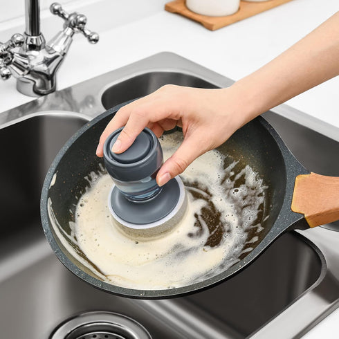 Non-Scratch Dishwand Sponge Refills, Dish Wand Refills Sponge Heads for Kitchen Cleaning Safe for Non-Stick Cookware 4Pack, Grey+Black...