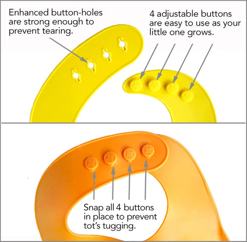 2-Pack Waterproof Silicone Baby Bib Lightweight Comfortable Easy-Wipe Clean (Orange/Yellow, Small)...