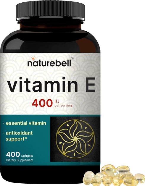 NatureBell Vitamin E Oil Softgels, 400iu Per Serving, 400 Pills | Essential Antioxidant Supplements, Easily Absorbed Form – Supports Skin, Heart, ...